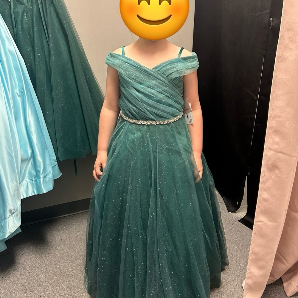 Elegant Dark Green Off-Shoulder Gown with Sparkle